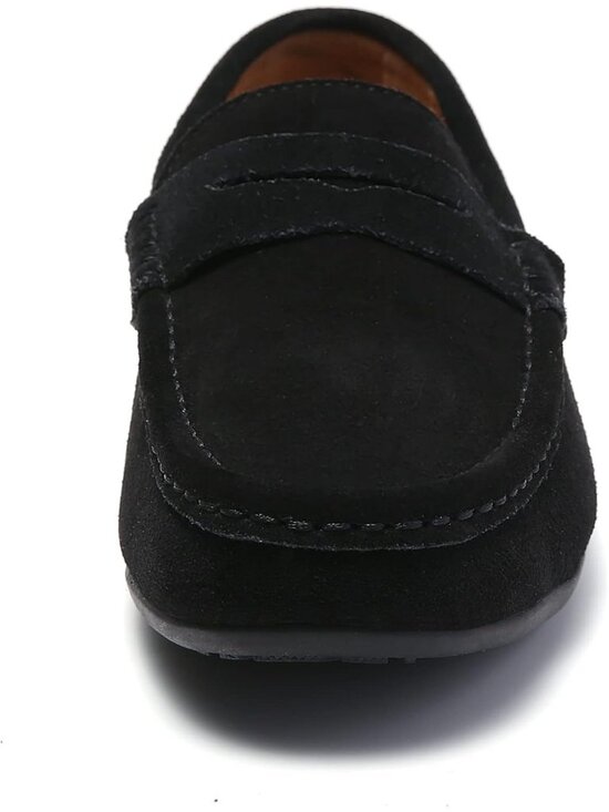 FASHION Men\'s Black Suede Leather Loafers Penny Slip On Walking Casual Shoes